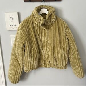 BDG Plush Ribbed Jacket in olive green